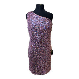 Lulus Just Tonight Iridescent Pink Sequin One-Shoulder Bodycon Dress XL